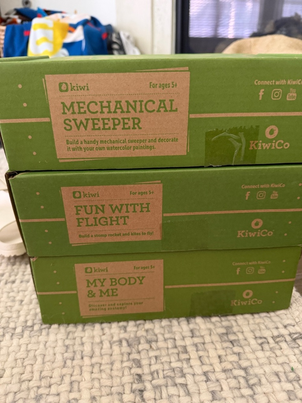 Kiwi Green Mechanical Sweeper / Fun With Flight / My Body & Me Kit Boxes
